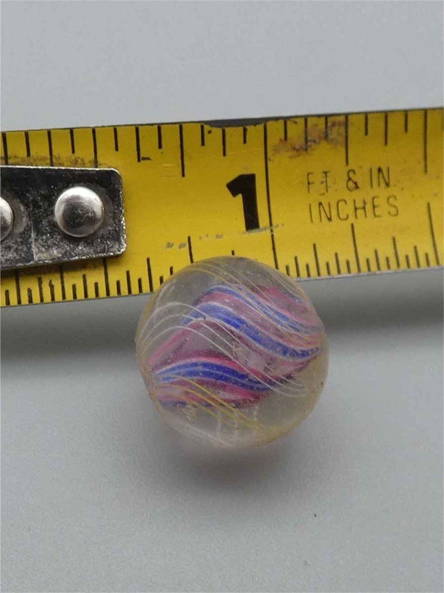 Vtg German Handmade Colorful Divided Latticino Core Swirl w/ Cage Marble .50″