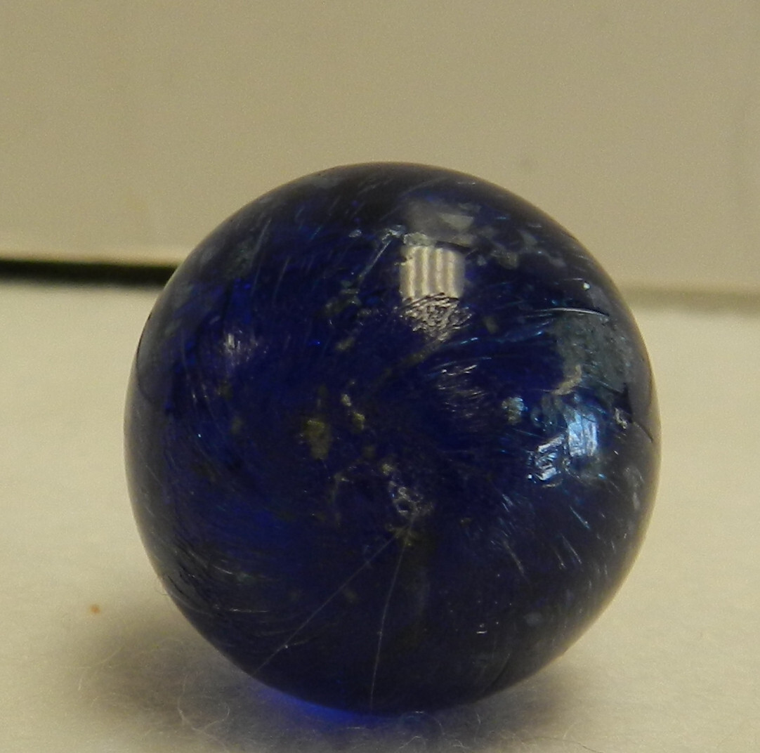 #17334m Vintage German Handmade Blue Glass Mica Shooter Marble .79 Inches NM+