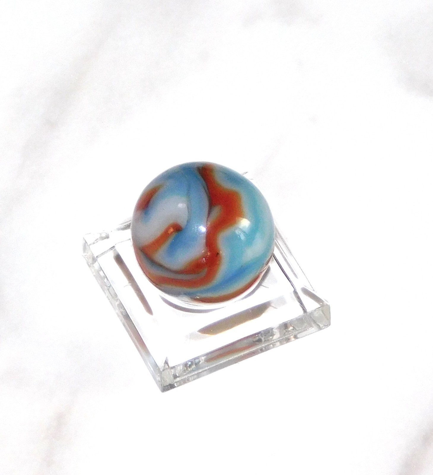 Vintage Marble Light Blue Orange White Swirl Opaque Peltier Akro 0.66″ #0-135