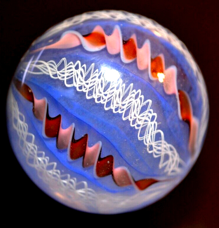 PERRY KENIN GLASS MARBLE/2.379″-DARK CHERRY & FADED BLUE JEANS-WHITE LACE,FAST