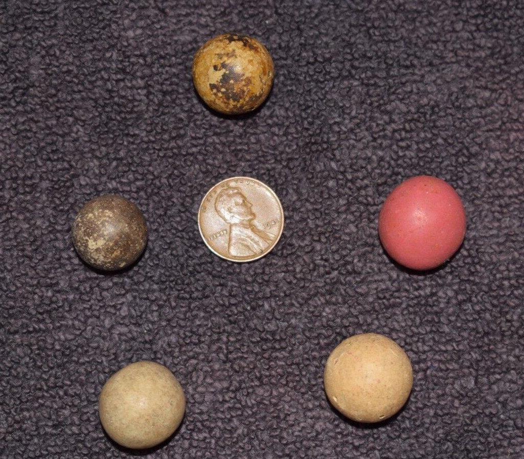Antique 1800s Victorian era Clay Marbles Lot of 5 Various Size Range .812- .640″