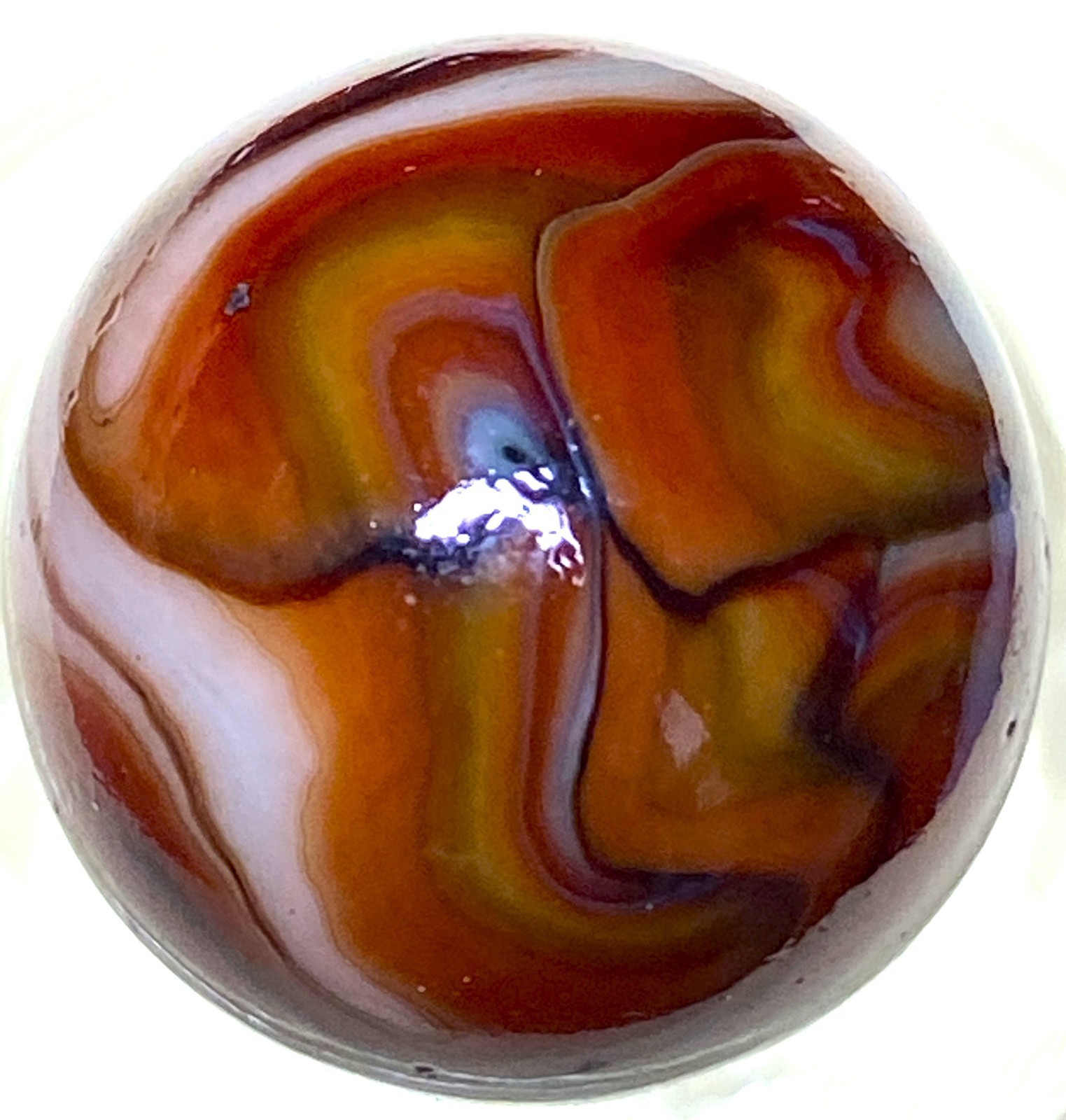 BLEEDING BLOODY OXBLOOD VERY UNIQUE FLAMEY LARGER SWIRLED SHOOTER .78″ BOX03/76