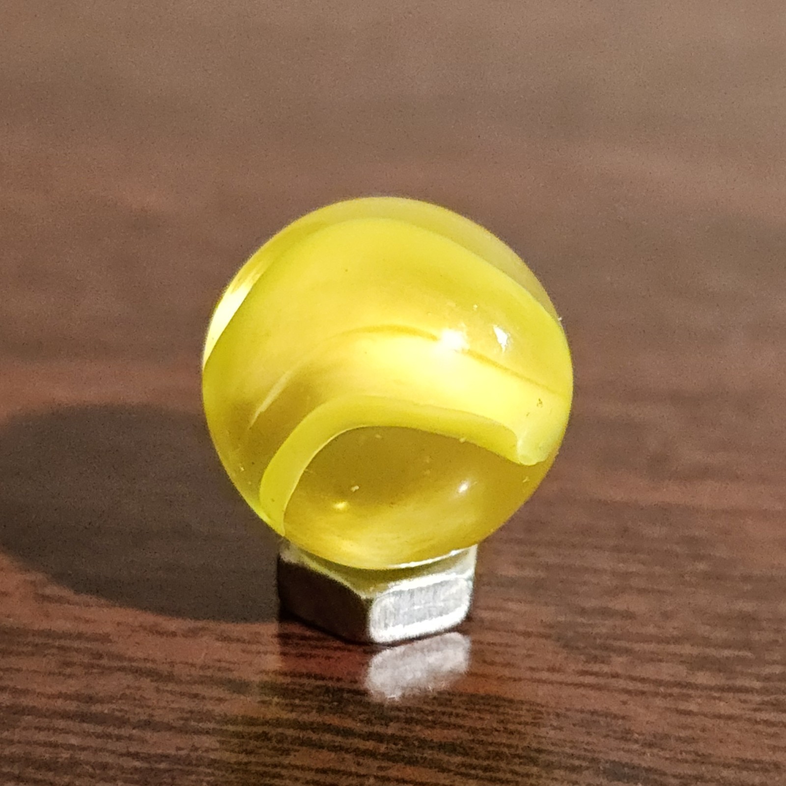 Vintage C. E. Bogard Yellow Hybrid Cats Eye Magnesium Glow Clear .593 Marble