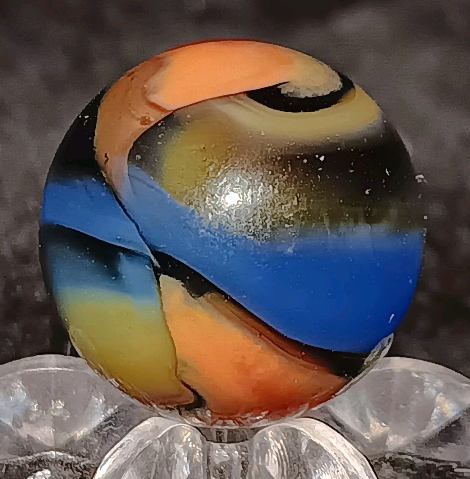Vintage Pelter Glass Multi-Color Rainbo Marble. 5/8″ Mint(-) Uv. HTF Color Combo