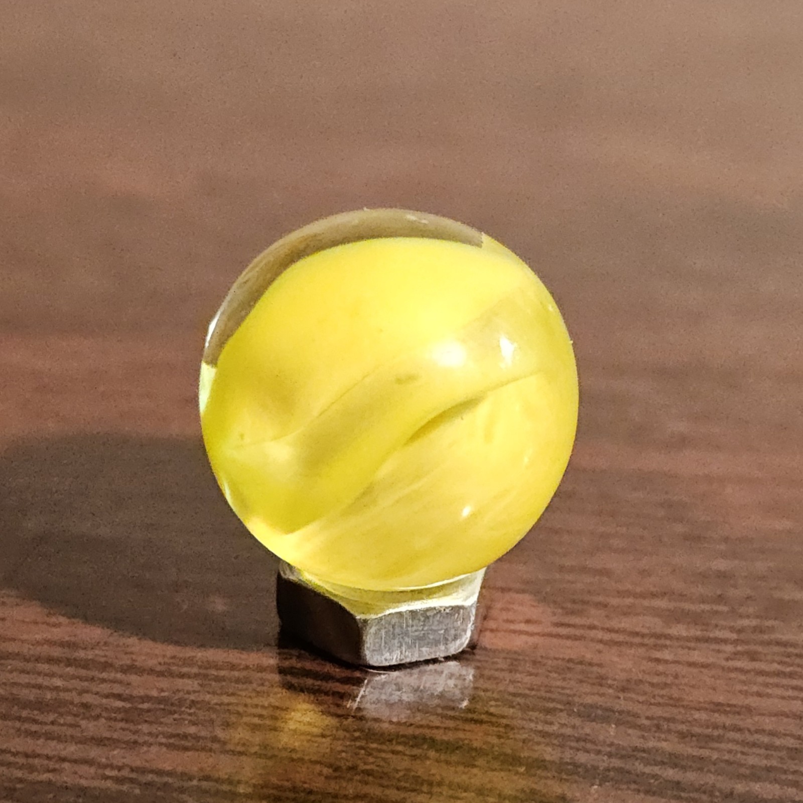 Vintage C. E. Bogard Yellow Hybrid Cats Eye Magnesium Glow Clear .593 Marble