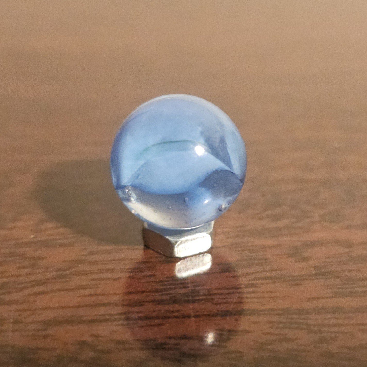 C E Bogard Blue 4-Lobe Floppy Cats Eye Clear Glass .625 Marble
