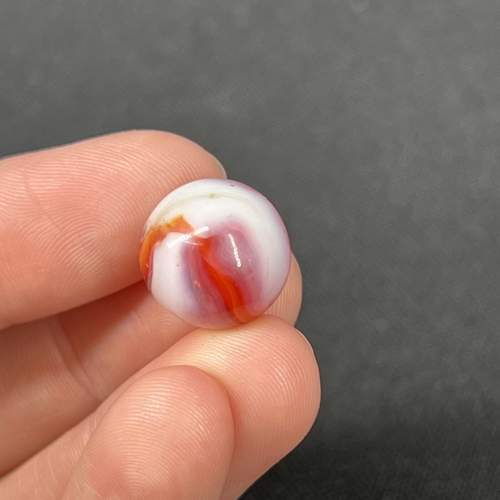 Vintage Agate Christensen Peltier Art Glass Swirl Marble .58” Milky Orange