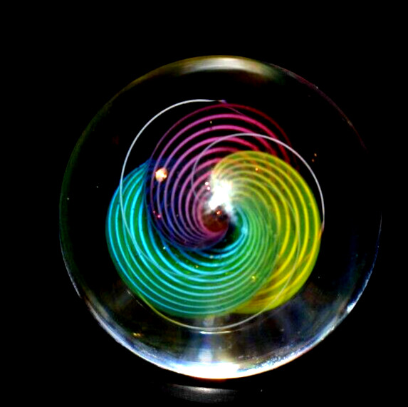 HOT HOUSE GLASS MARBLE/1.425″-DOUBLE 3 #18 TRANSPARENT-LIME,TURQ,GOLD LUTZ