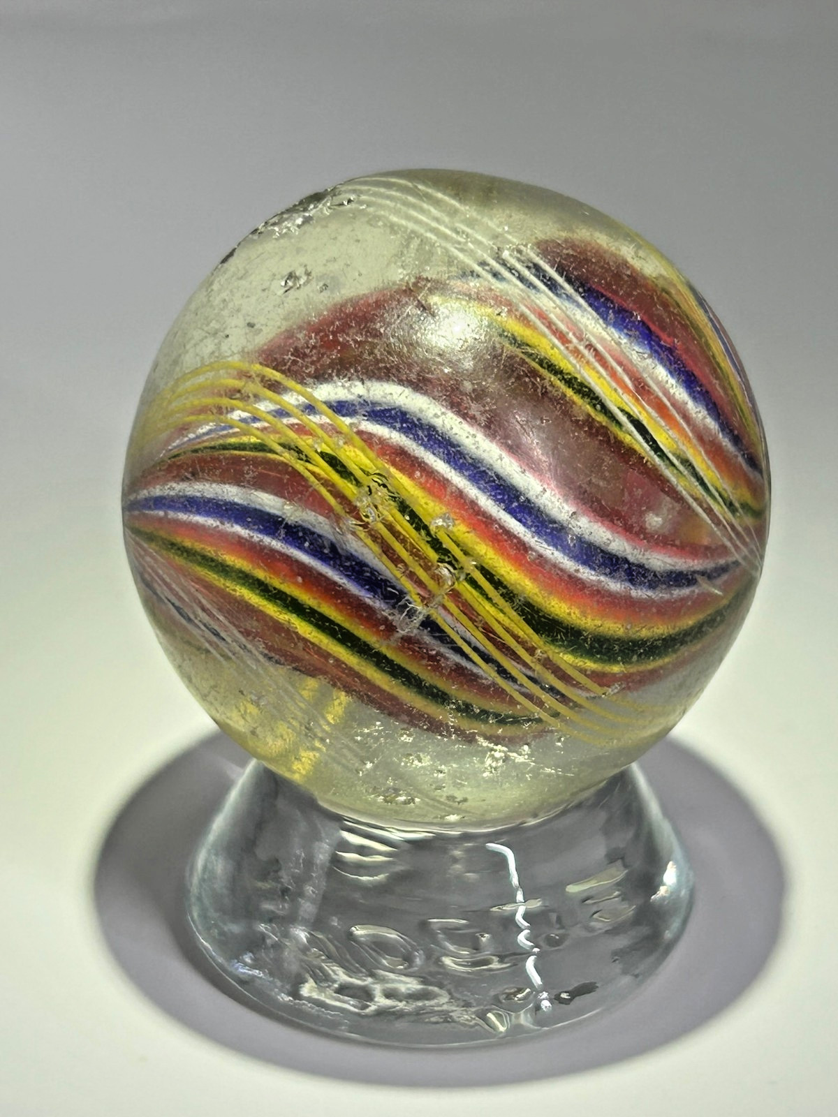 Antique German Divided Core Marble w/ Latticino Clusters 1-27/32″ NM E3.18