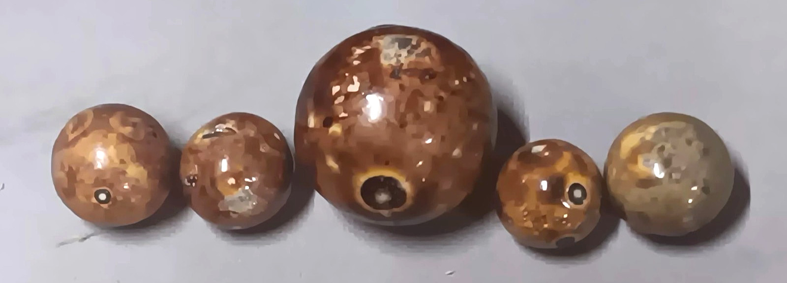 Lot 5 Antique Bennington Glazed Pottery MARBLES 3 Different Sizes 1 VERY LARGE