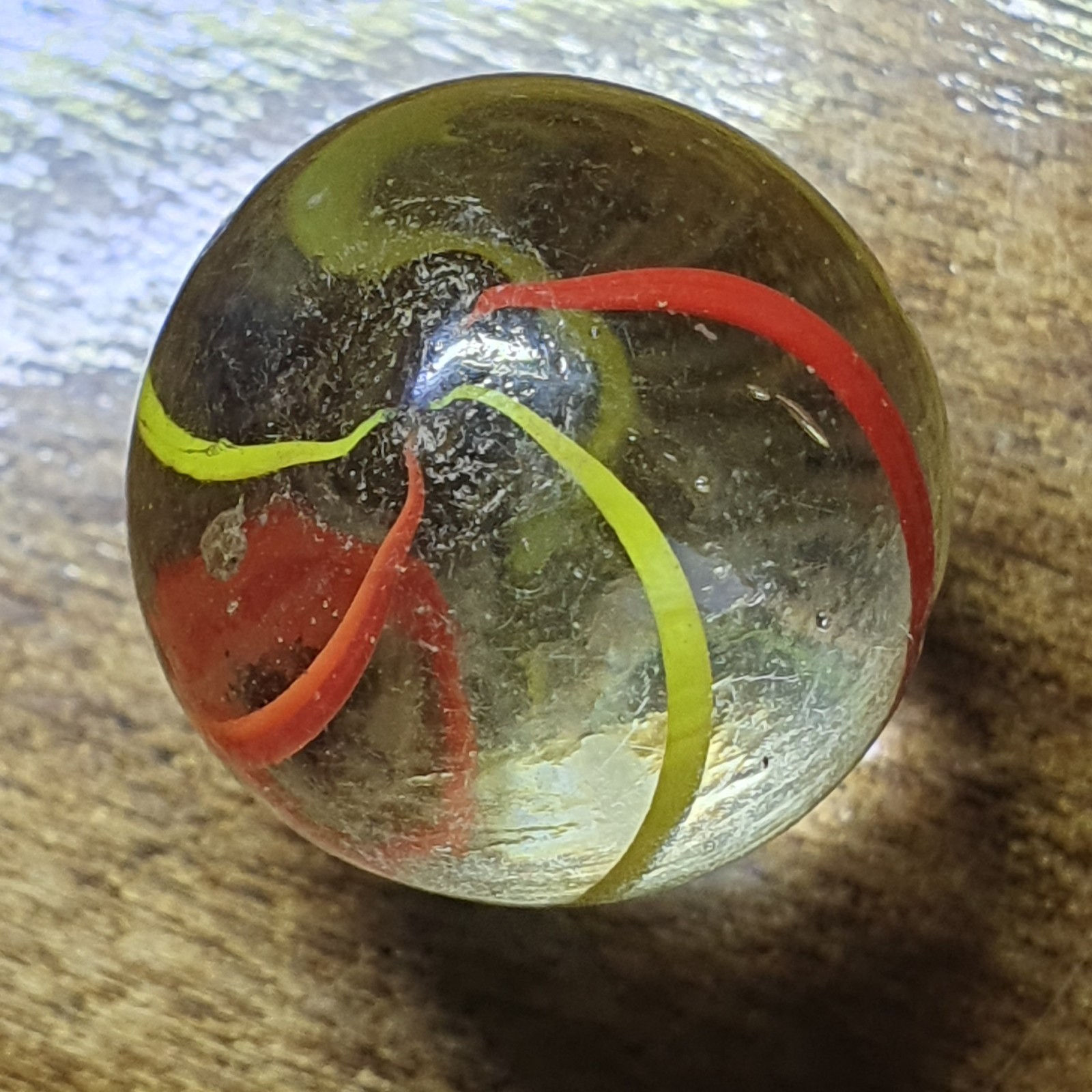 Antique Handmade German Coreless Swirl 15mm (19/32”) Marble Red Orange Yellow