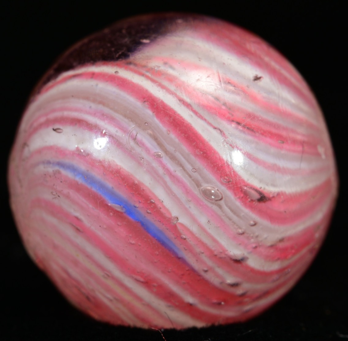Onionskin Marble Early German Handmade Antique Shrunken Raspberry 17.2mm 21/32”