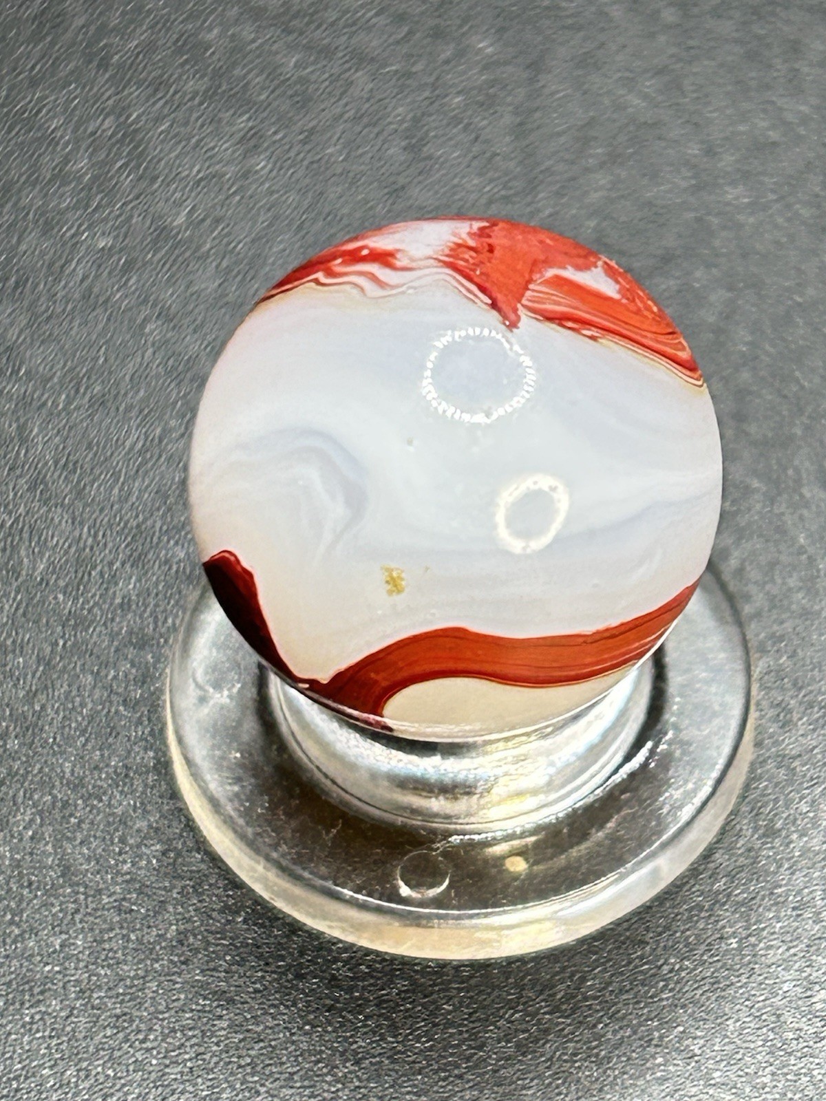 Vintage Akro Agate Silver Oxblood Marble Thick Oxblood Snake Pattern 0.629”