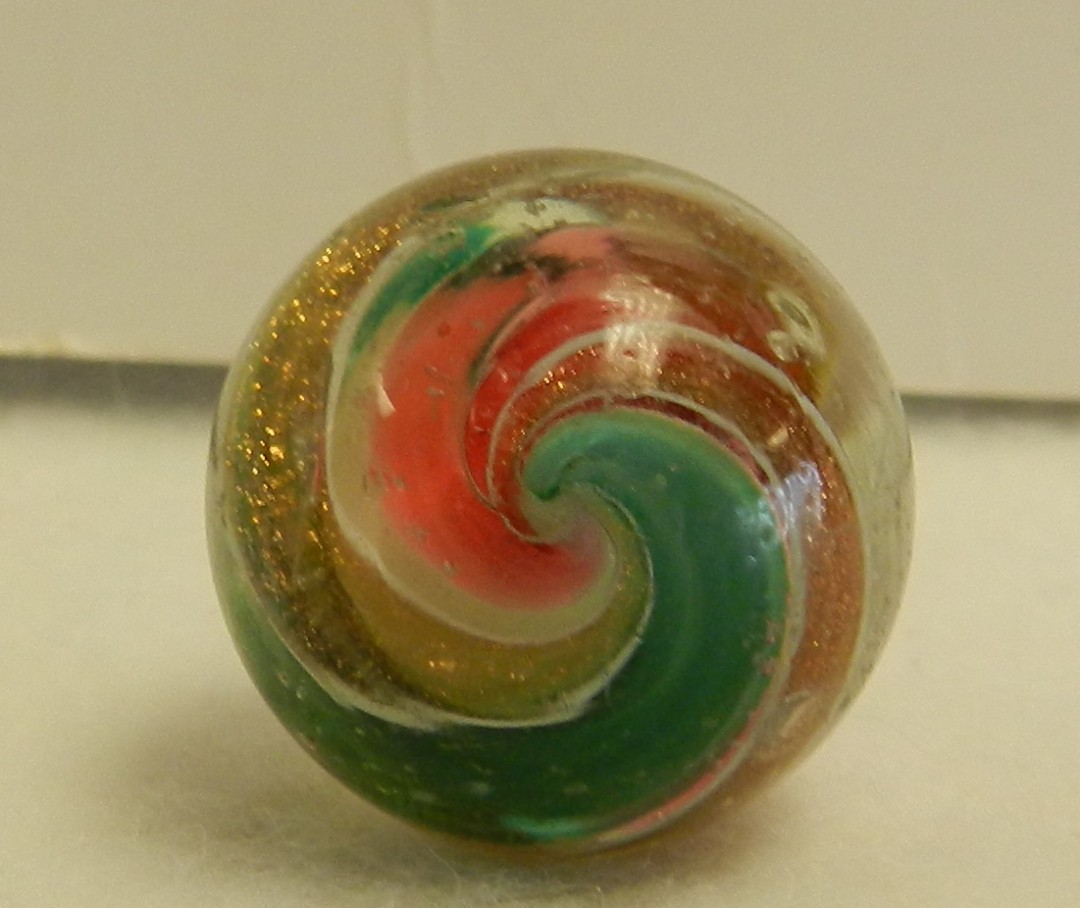 #20709m Large .90 Inches German Handmade 2 Color Ribbon Lutz Shooter Marble