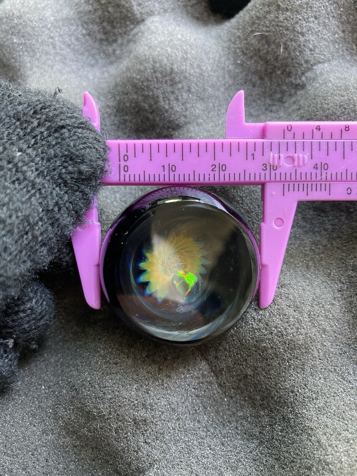 Glass Boro Space Marble 33mm W/ Opal Stone Hand Made Art W/ Faceted ￼Sculpture