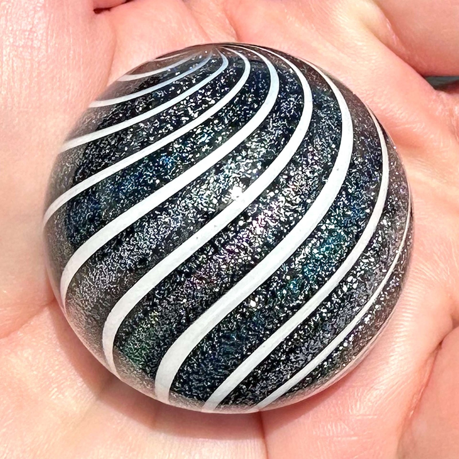 Hot House Glass Dichroic banded swirl marble 1.77″ 45mm #437