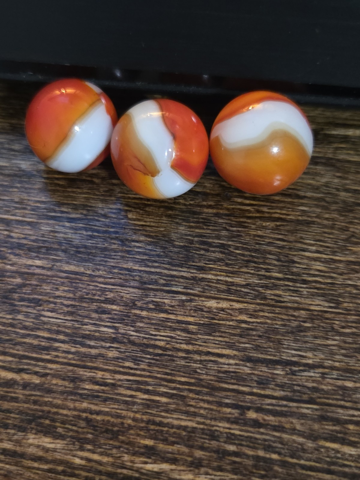 Vintage Orange White Agate Set Of 3 Swirl Marbles Near Mint Condition