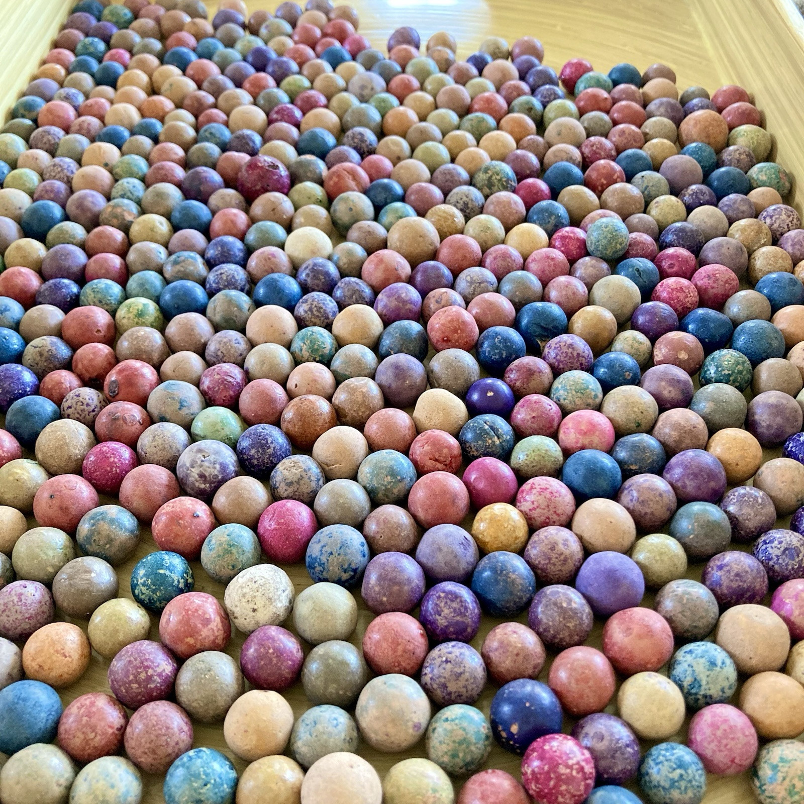 Antique Clay Marbles 1800s Vintage Game Lot of 5 ~ Dyed Multi Colors Approx 1/2″