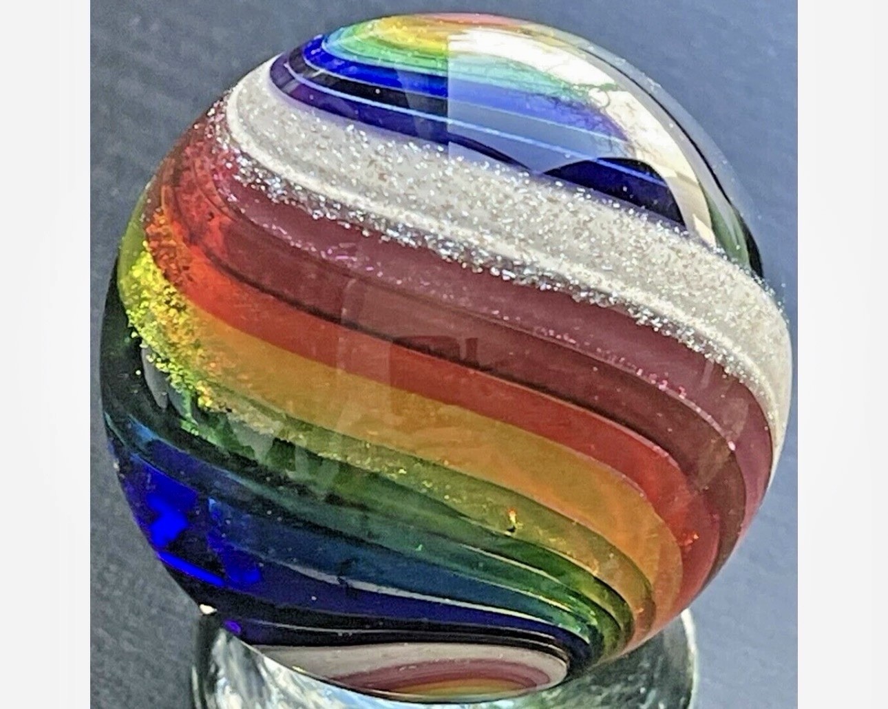 EDDIE SEESE MARBLE HANDMADE ART YELLOW CORE DICHROIC DOUBLE TWIST 1.76″ FES 16