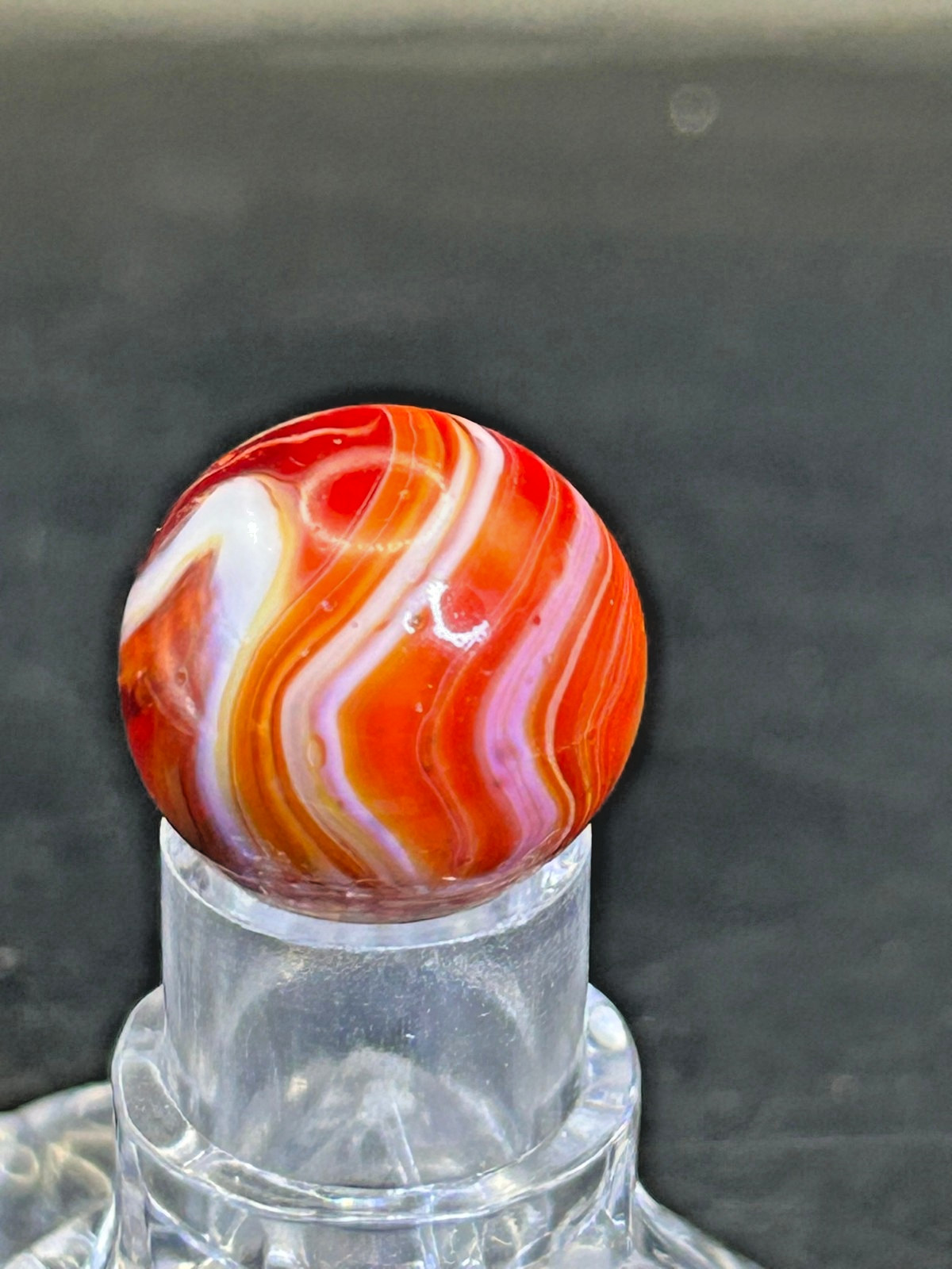 Vintage Christensen Agate (CAC) Slag Marble, Red/White Swirl, .70″, Mint, #B2