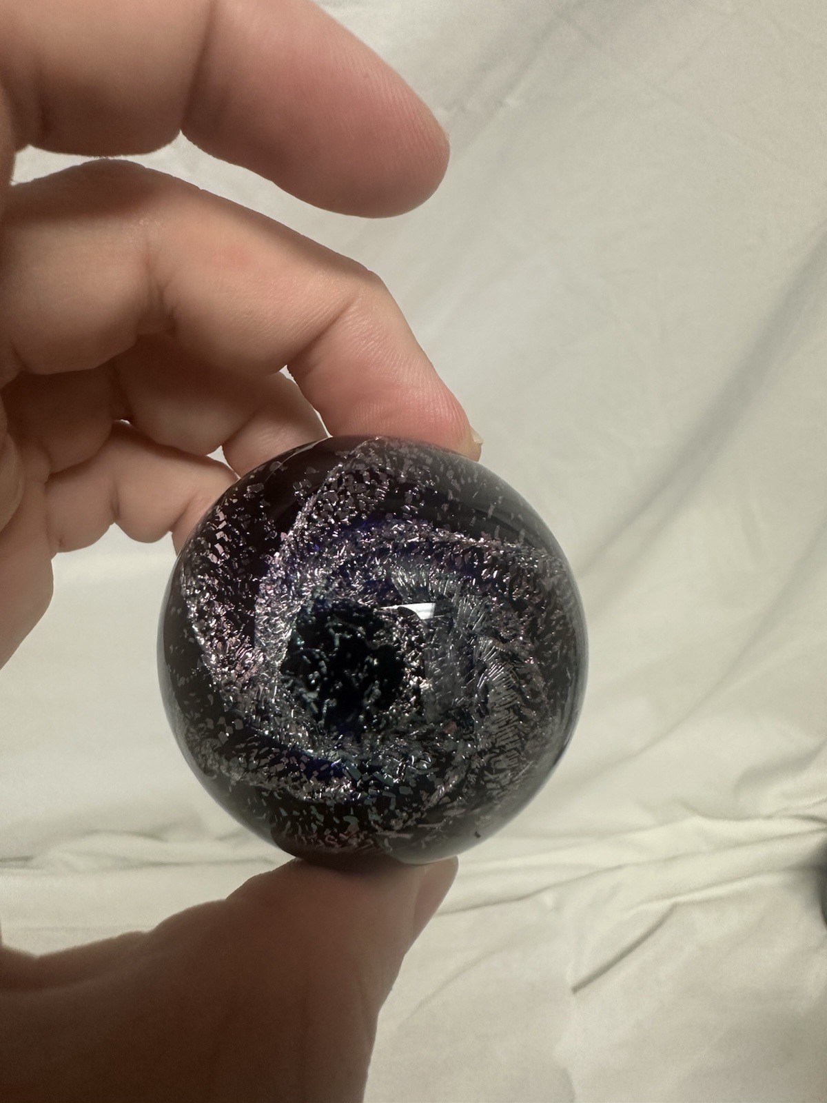 ⁠Kevin O’Grady Art Glass Vortex Marble Paperweight Dichroic Galaxy Signed⁠ 1.75”