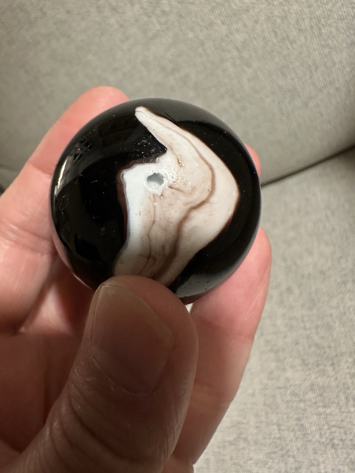 Antique Large Glass Marble Deep Amethyst Purple And White Swirl Streak Milky Way