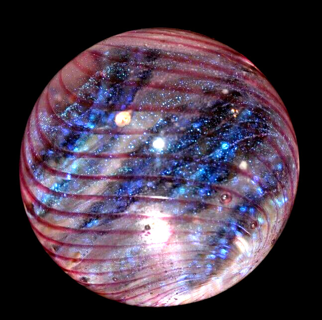 KRIS PARKE GLASS MARBLE/1.480″-BLUE BLACKLIGHT-COTTON CANDY GOOSEBERRY-