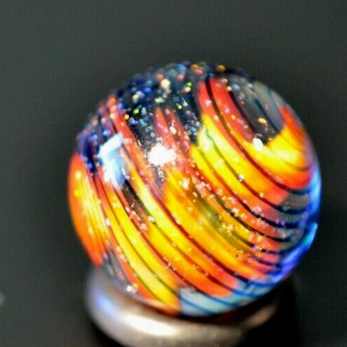 BRYAN TRILLAS GLASS MARBLE/758″-OPAL BLUE BLACKLIGHT FIERY CORKSCREW-CRIMSON,BLK