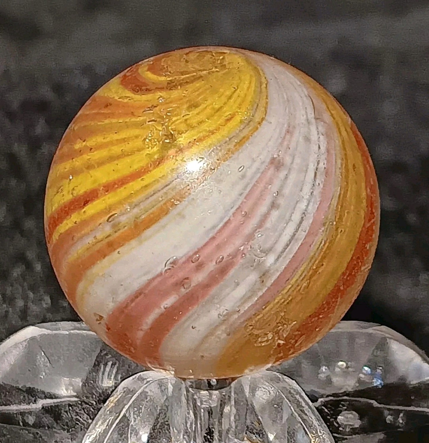 Antique German Handmade Onionskin Marble. .66″ Near Mint+. End Of Day Onionskin