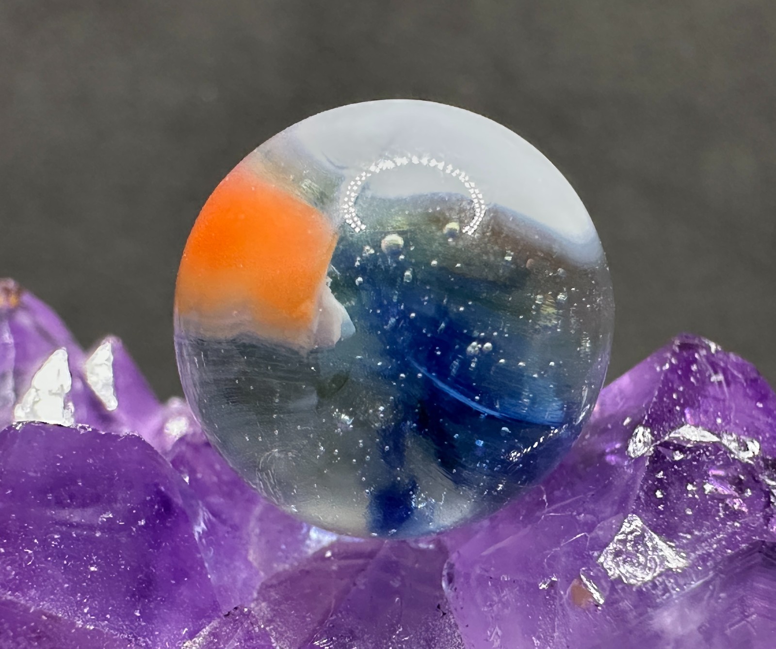 Vintage Vitro Agate Transparent Patch Marble – White Blue & Orange – .60″