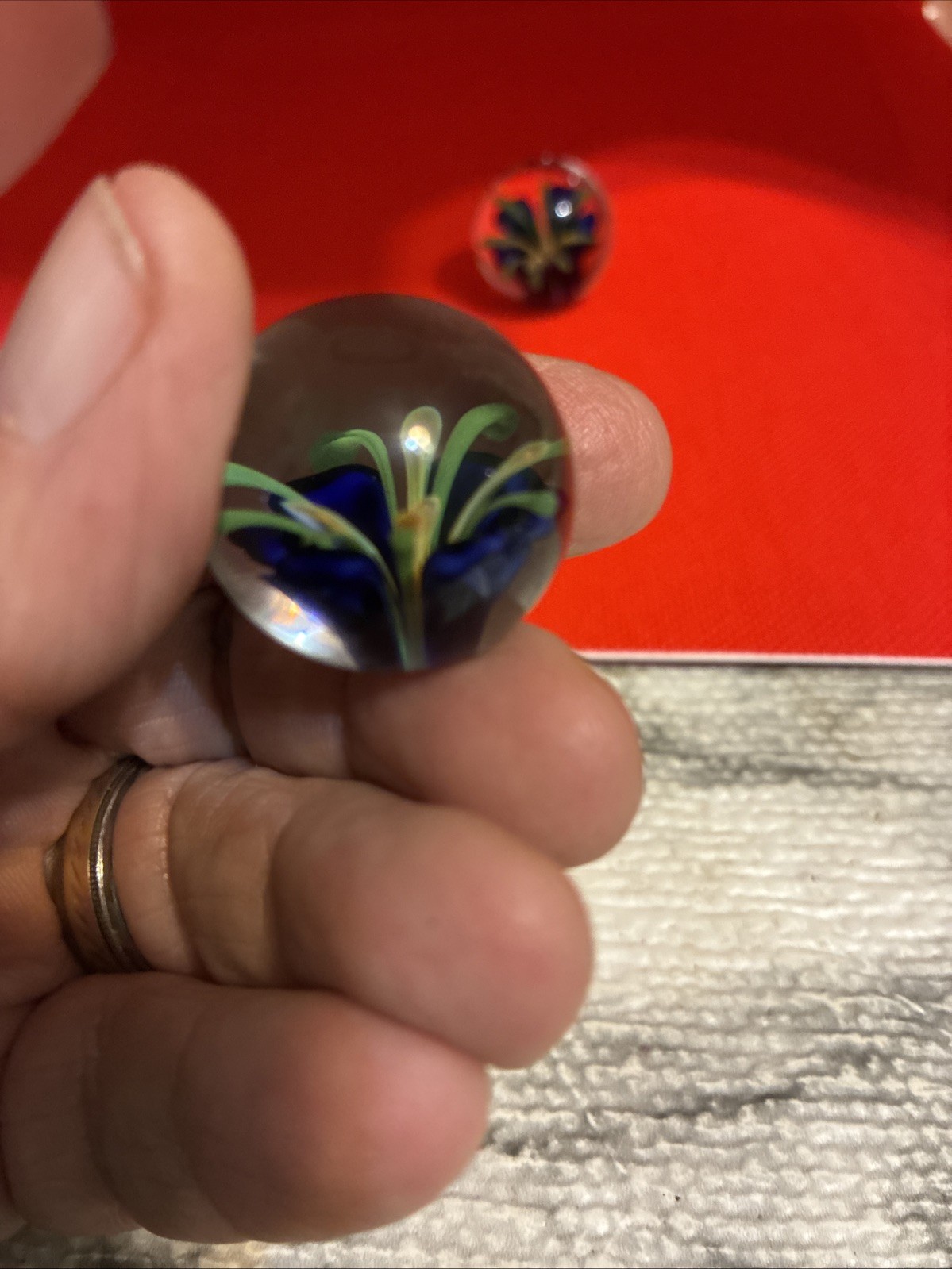 Hand Blown Glass Marble With Flowers