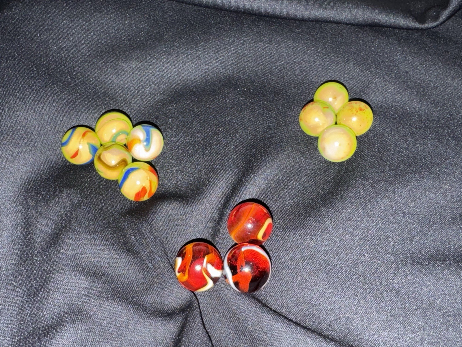 Vintage Marble Collection 40 Lot Glass Clay Swirls Clearies Shooters UV Cadmium