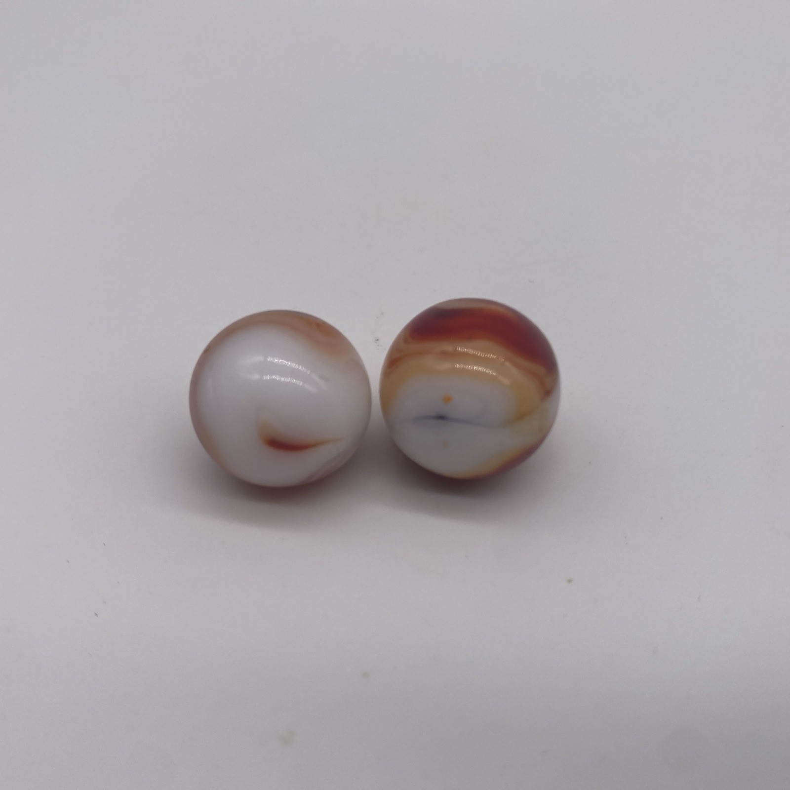 Vintage Lot Of 2 Red White Swirl Glass Marbles 5/8” Diameter