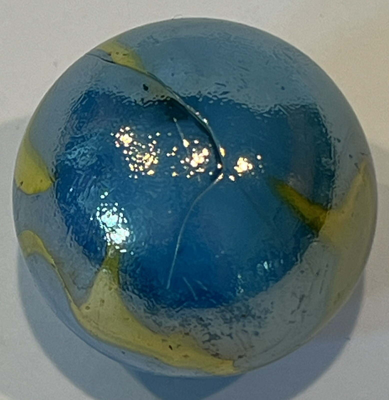 MERXICO Large Shooter Marble Blue Yellow Iridescent Glass Used
