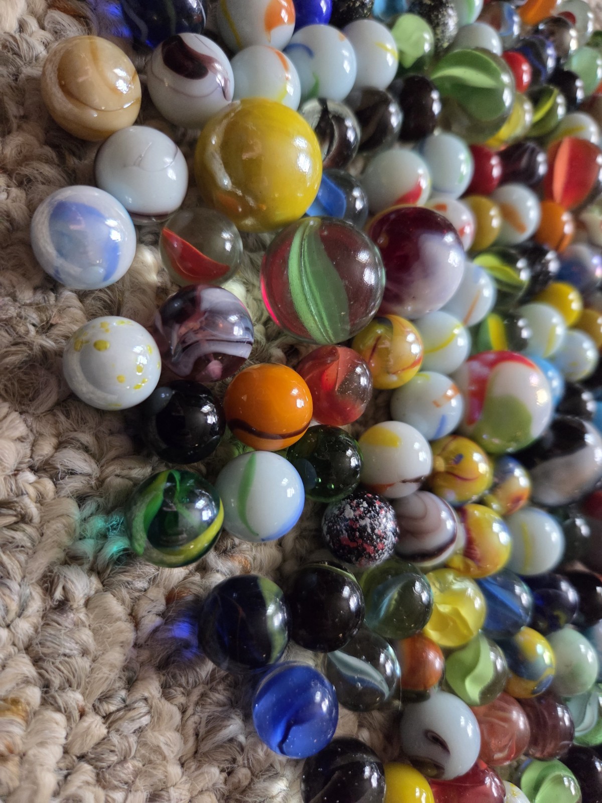Vintage Blue Glass Ball Jar Full Of Marbles 4 Lbs