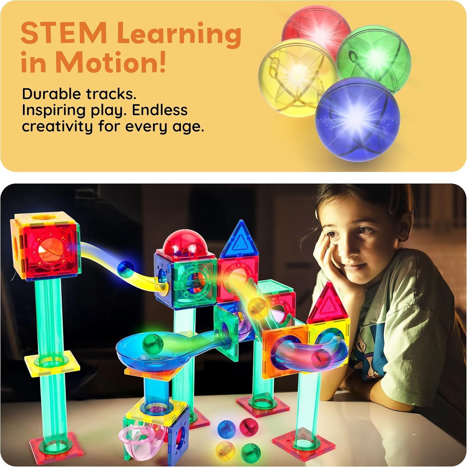 Translucent LED Light-Up Marbles – 4pc Set for Imaginative Play & Learning
