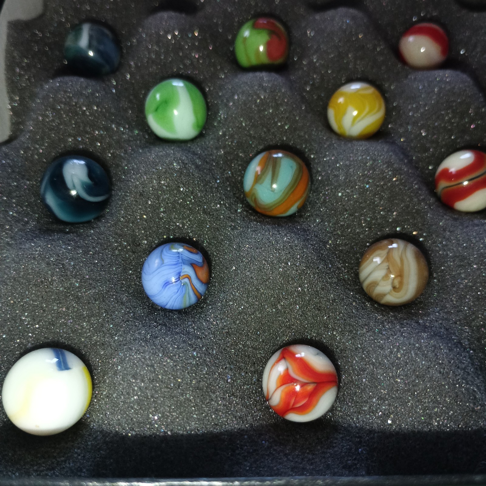 20 Collector Marbles In Display Case