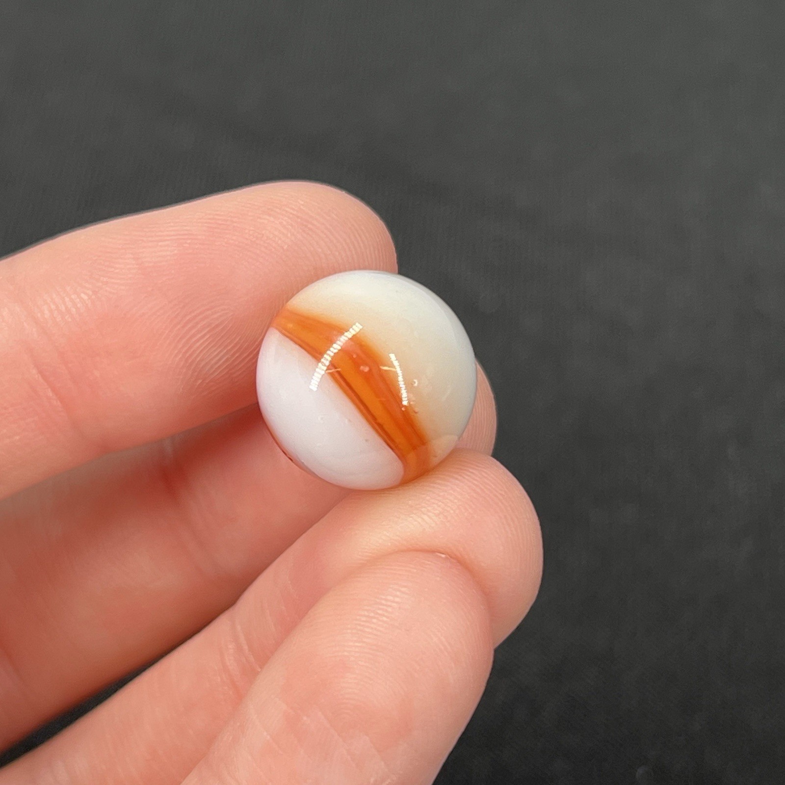Vtg Glass Marble Christensen Akro Peltier Vitro .6” Cloudy Orange White