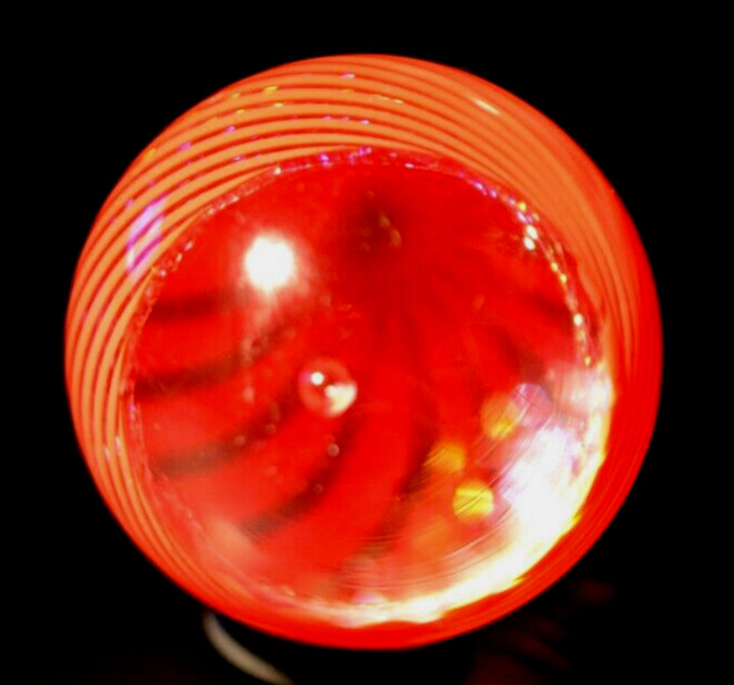 JAMES ALLOWAY GLASS MARBLE/1.372″-DICHROIC RED VORTEX #3528-GRASS,ORANGE,VIOLET+