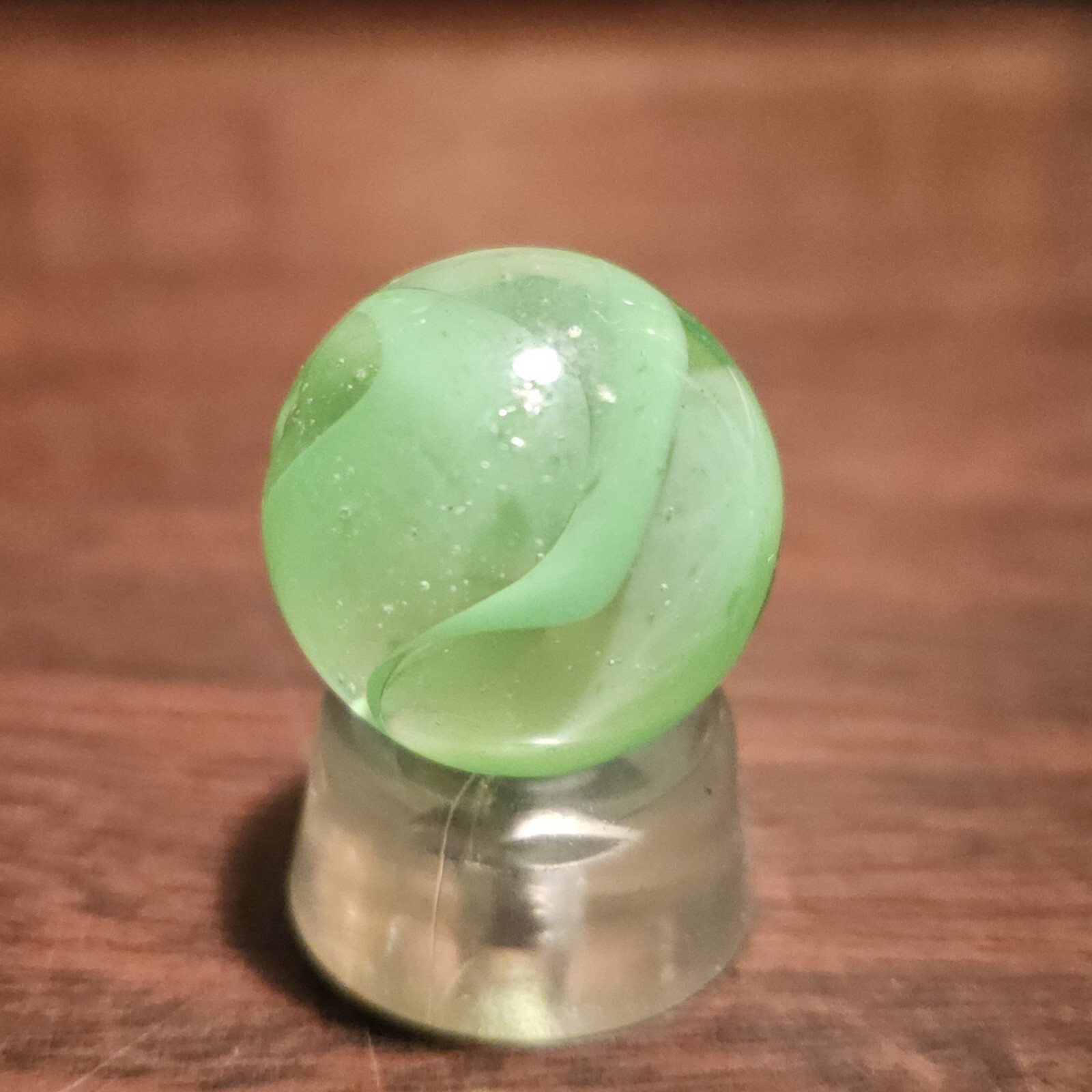 Vintage C E Bogard Hybrid Green in Clear O.94″ Diameter Shooter Glass Marble