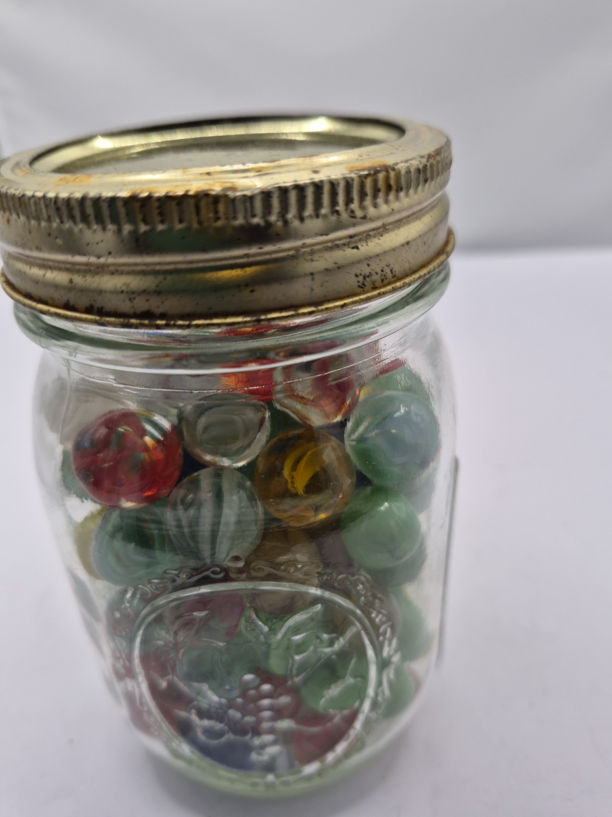 Jar Of Vintage Marbles Various Sizes… weighs 1# 13oz with Jar/ many kinds