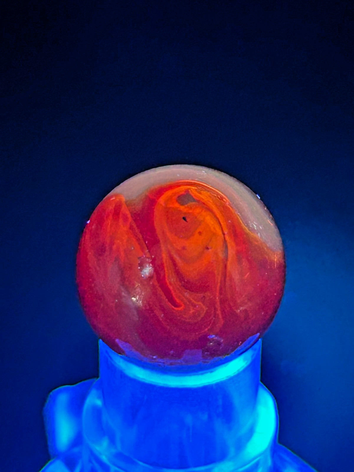 Vintage Akro Agate Onyx Marble, Red-Orange/White, Drizzle, UV+, .76″, NM+, #AP21