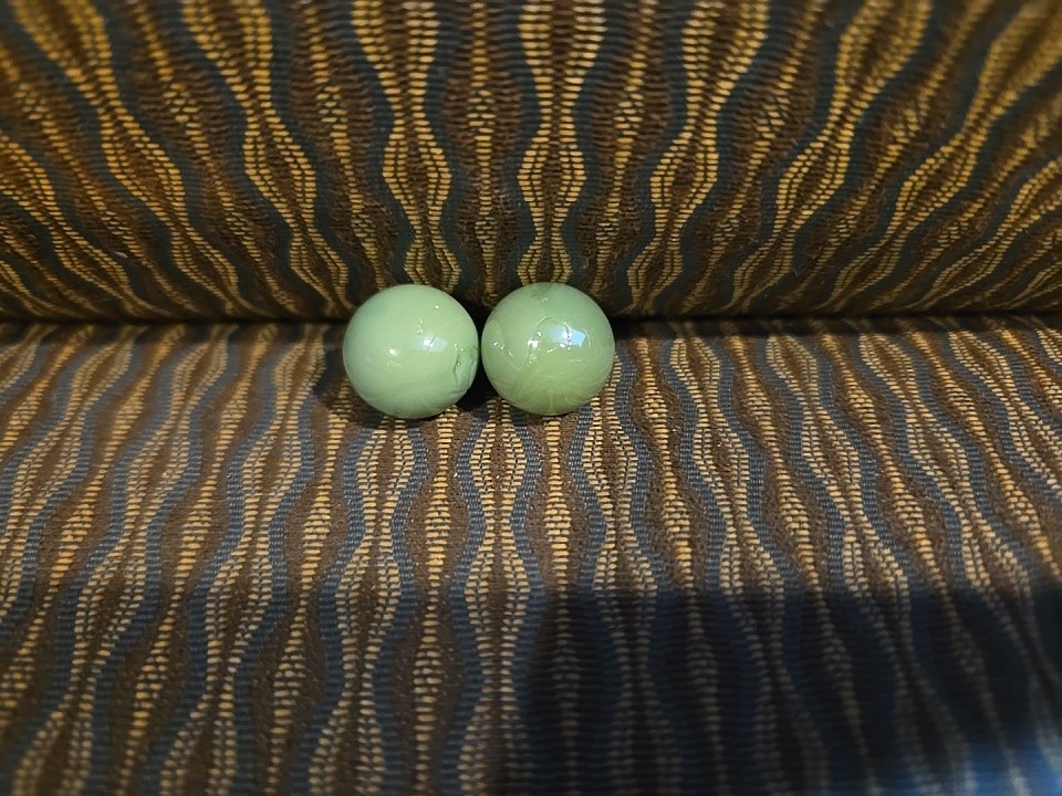 2- 1/4 Inch Green Light Jade & 1 Jade & White In Color Marbles