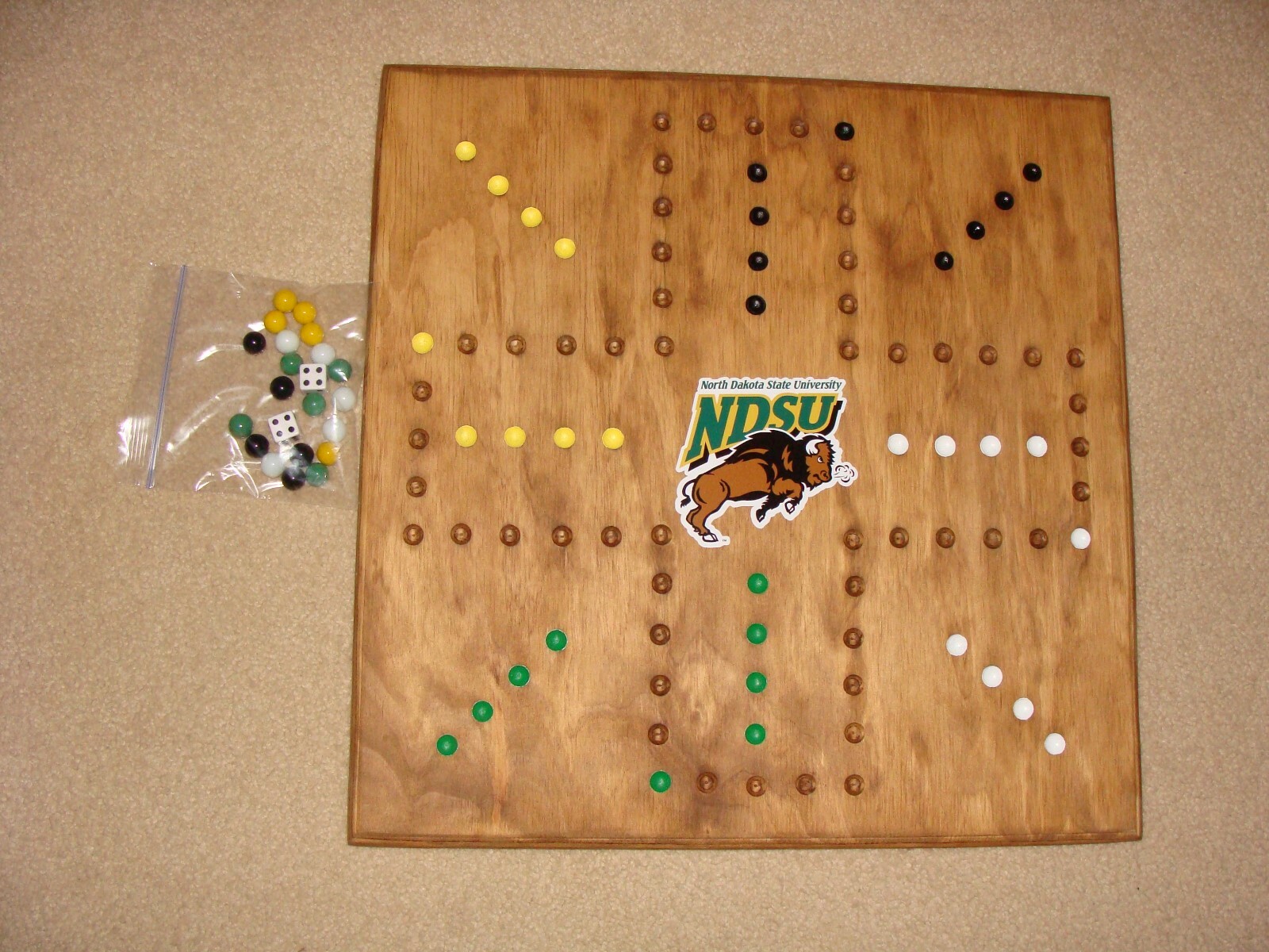 NDSU Bison Wood Marble Board Game. Wahoo. Sorry. Aggravation 2 to 4 player. USA