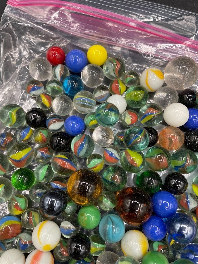 Mixed Marble Lot Cats Eye Splatter Solid Swirl Large Medium Small Pee Wee 2 lb