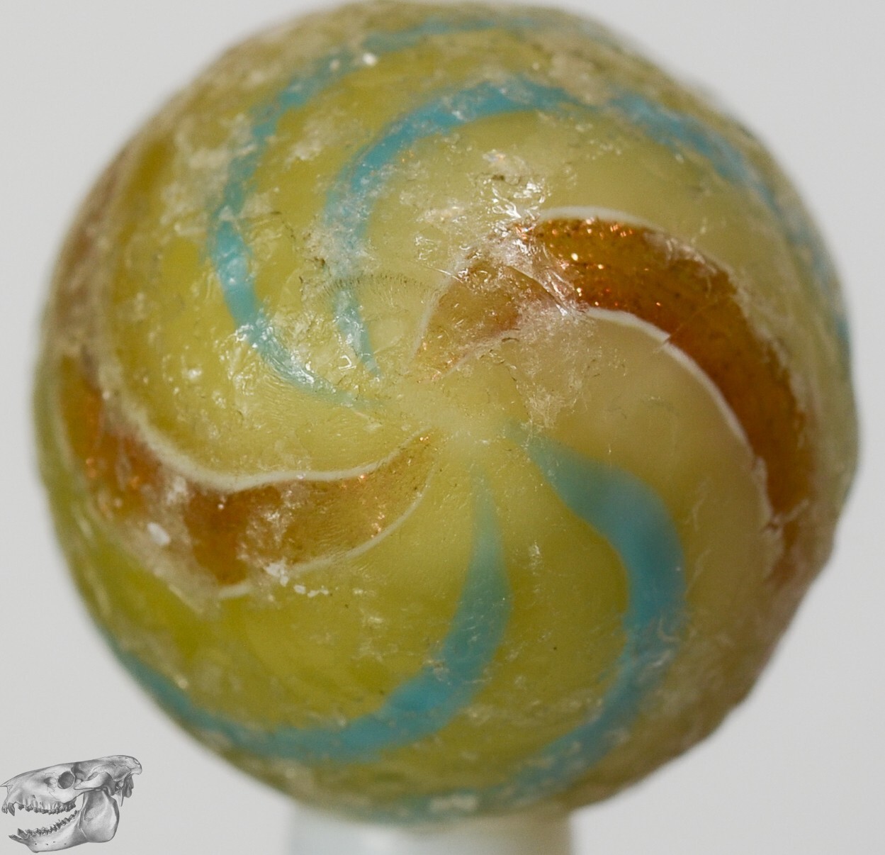 Handmade Banded Lutz Marble, Rare Opaque Custard Base 25/32 in Collectible S1290
