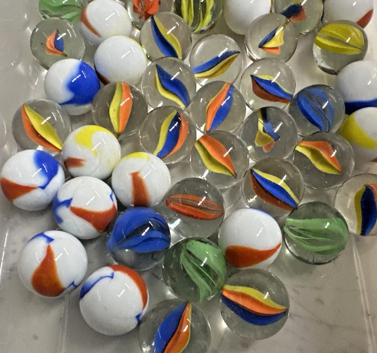 (60) Glass Shooter Marbles Bulk, Assorted Colors 3-Types, (20) Each Style