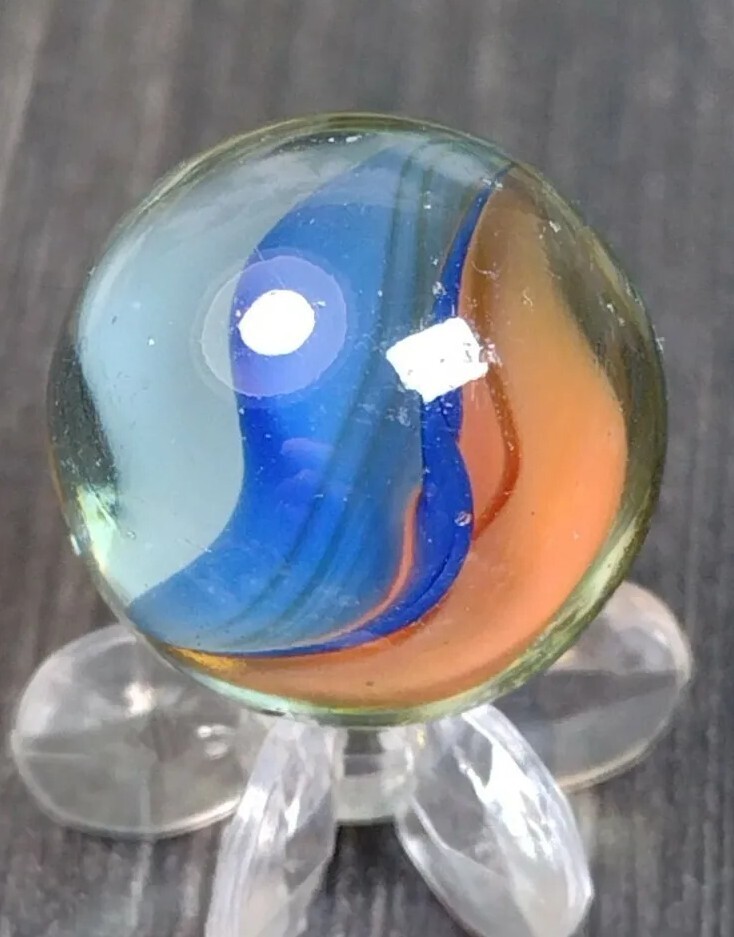 Peach & Blue Cat eye Six Vane Tri-Color .62″ Japan Foreign VINTAGE MARBLE