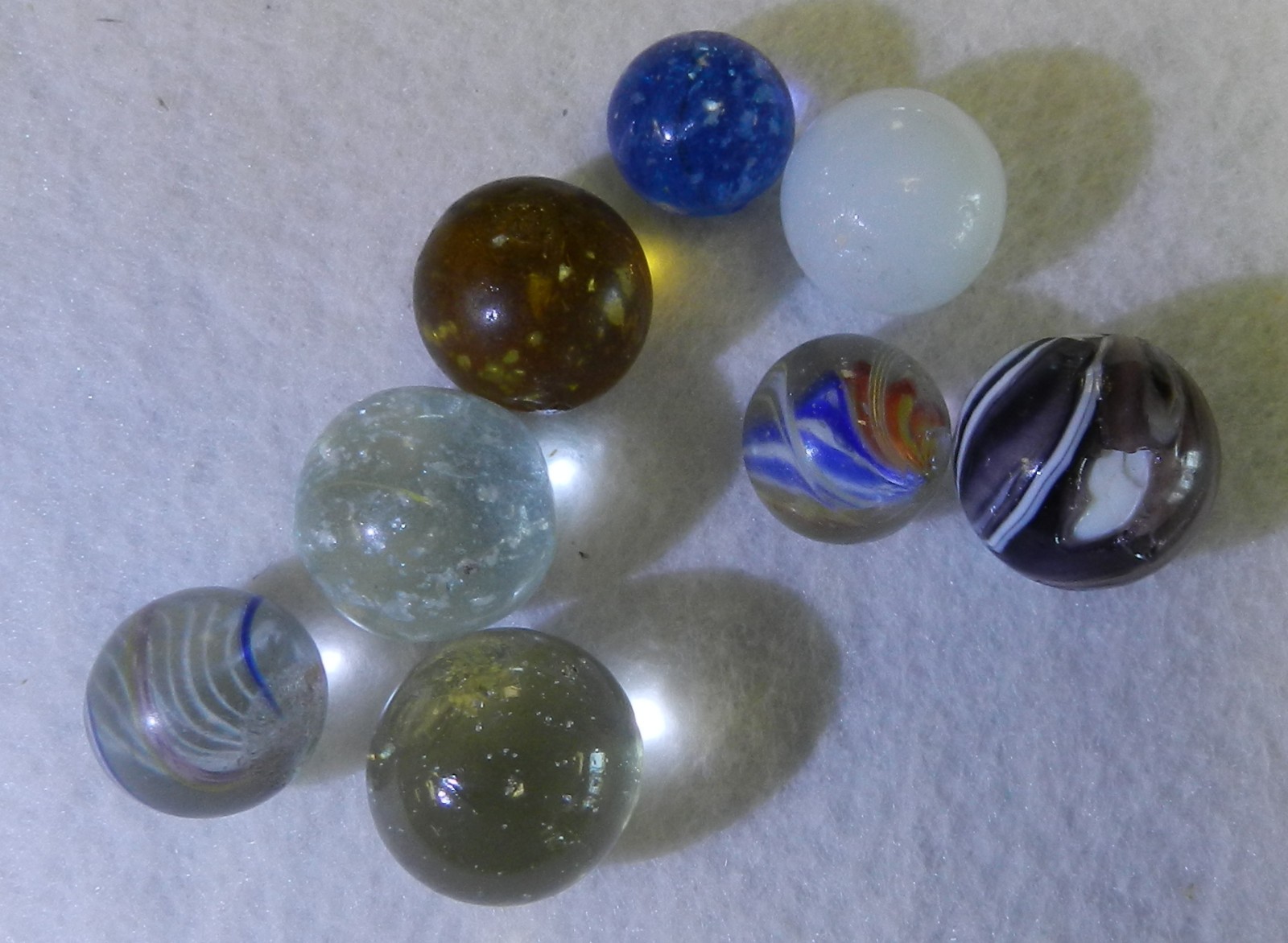 #19941m Vintage Group or Lot of 8 German Handmade Marbles .50 to .70 Inches