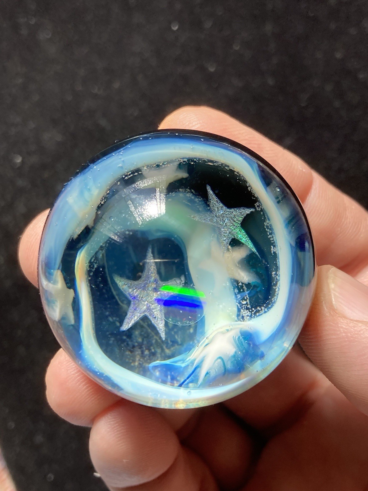 42mm Glass Boro Marble Deep Space Opal 24k Gold Fume swirl Sculpture Stars